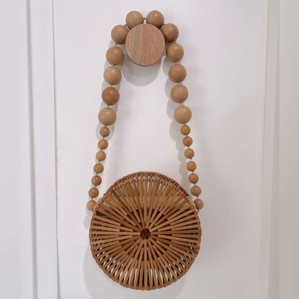 Cult Gaia bamboo wicker bag with wooden bead chain